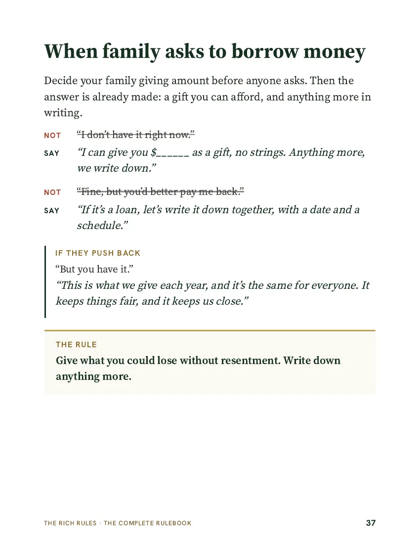 Rulebook page: Help family without losing the money