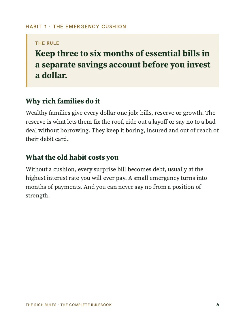 Rulebook page: Know what to do with every dollar